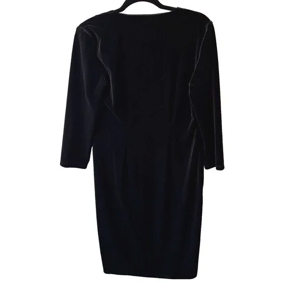 Talbots Dress Size Medium Black Velvet Faux Wrap V Neckline Holiday - Picture 4 of 9